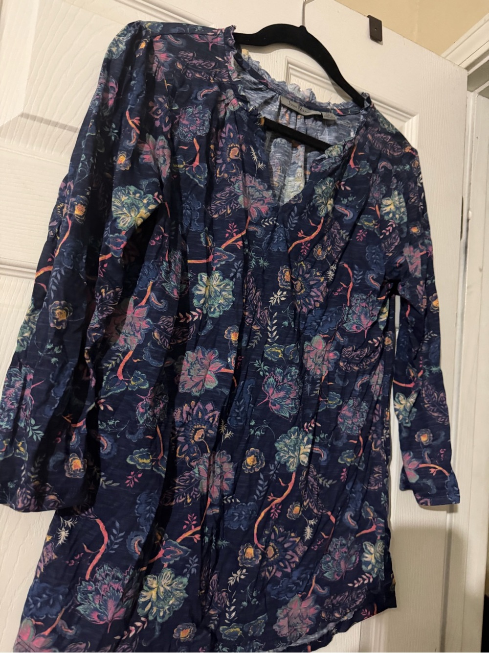jason maxwell Navy Floral Peasant Blouse